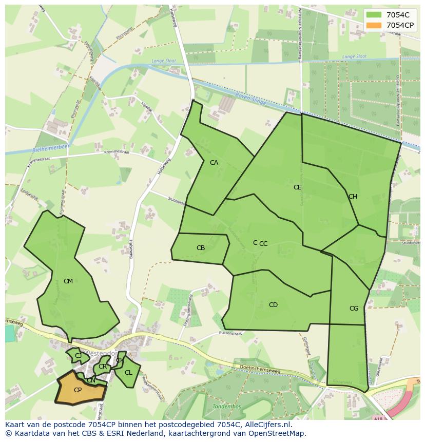 Afbeelding van het postcodegebied 7054 CP op de kaart.
