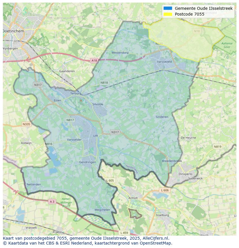 Afbeelding van het postcodegebied 7055 op de kaart.