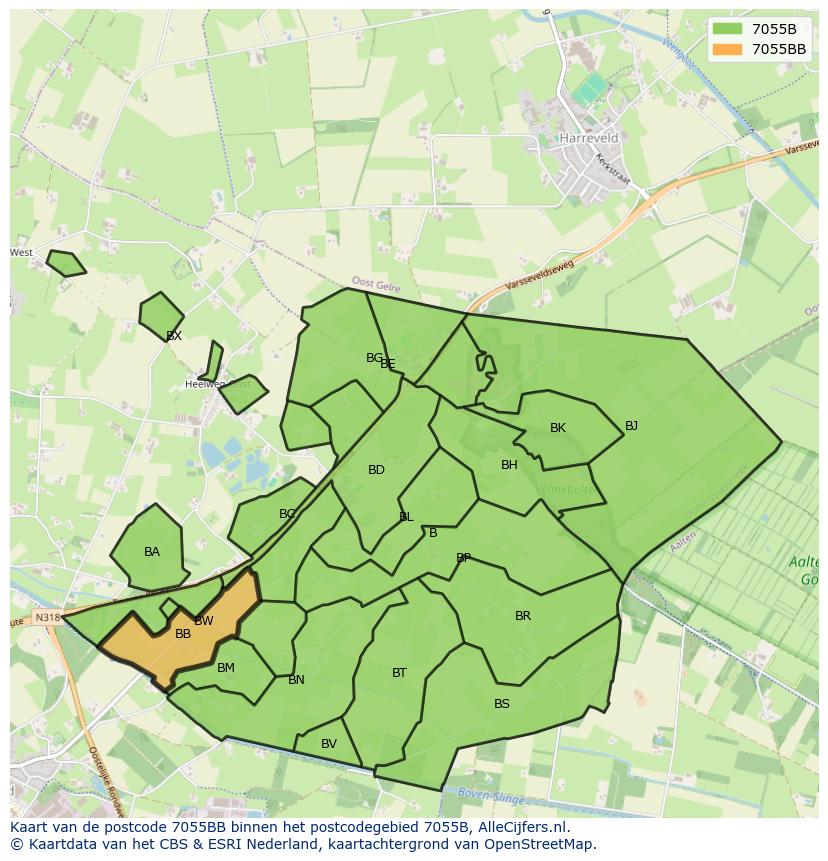 Afbeelding van het postcodegebied 7055 BB op de kaart.
