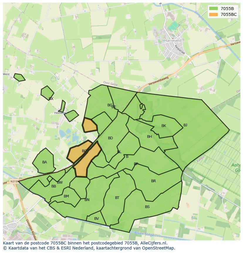 Afbeelding van het postcodegebied 7055 BC op de kaart.