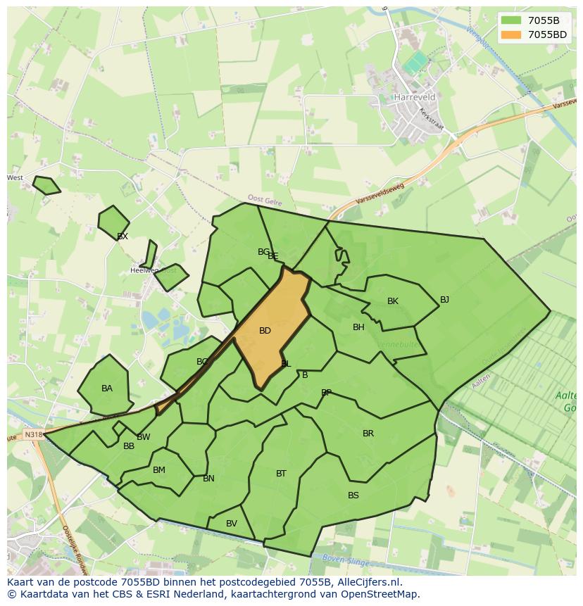Afbeelding van het postcodegebied 7055 BD op de kaart.