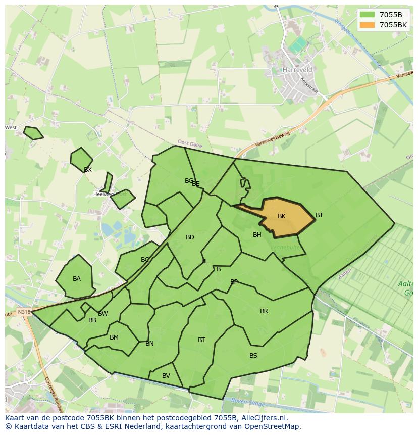 Afbeelding van het postcodegebied 7055 BK op de kaart.