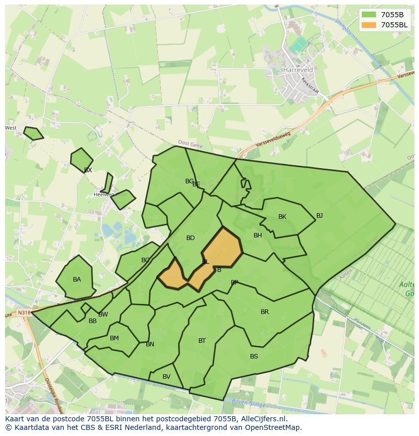 Afbeelding van het postcodegebied 7055 BL op de kaart.