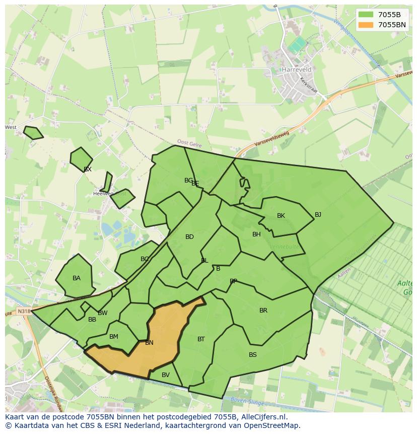Afbeelding van het postcodegebied 7055 BN op de kaart.