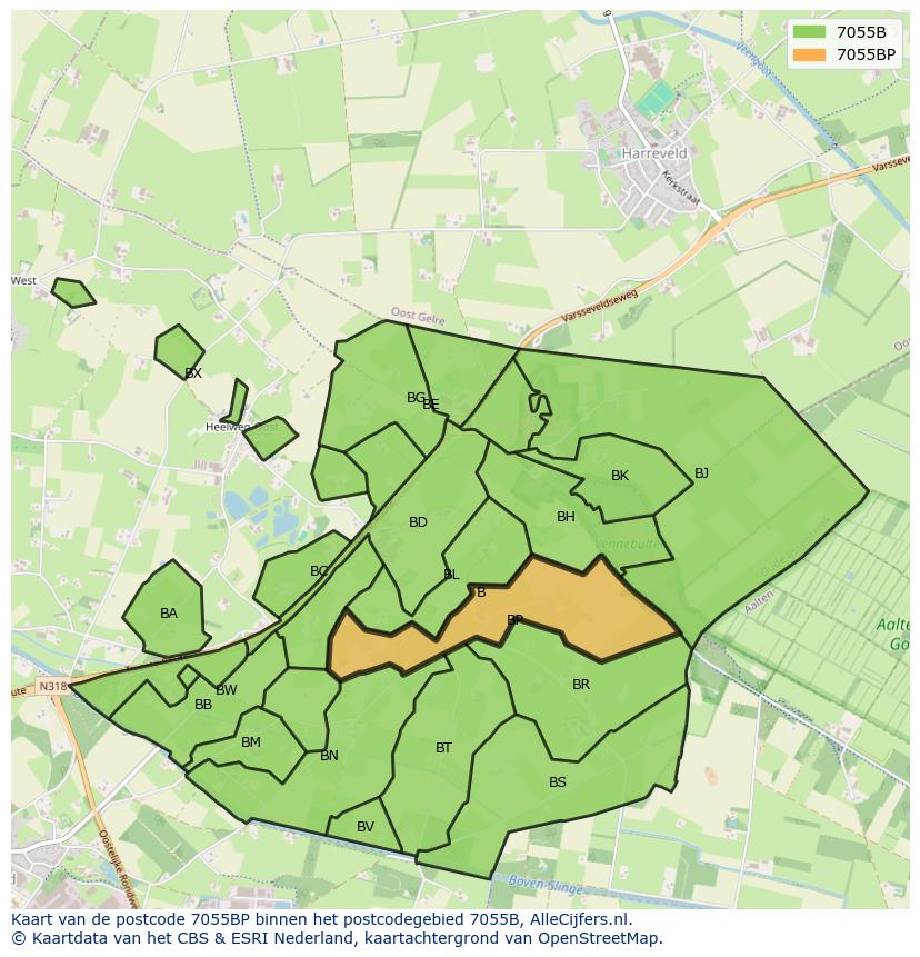 Afbeelding van het postcodegebied 7055 BP op de kaart.