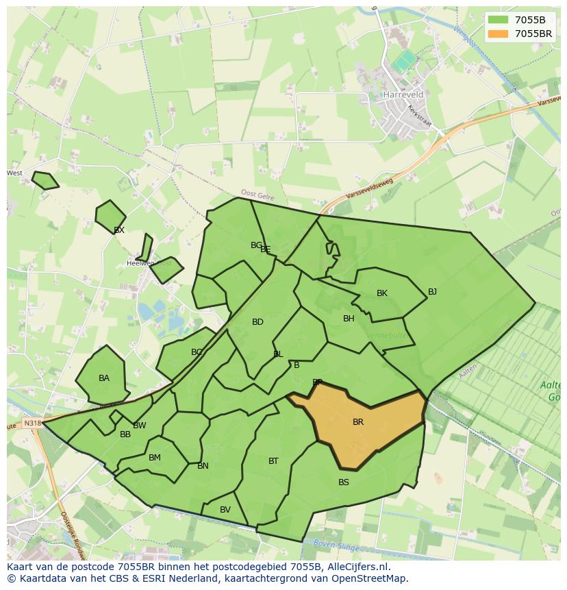 Afbeelding van het postcodegebied 7055 BR op de kaart.