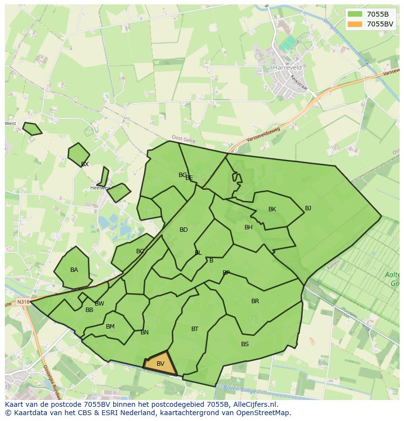 Afbeelding van het postcodegebied 7055 BV op de kaart.