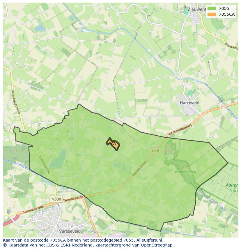 Afbeelding van het postcodegebied 7055 CA op de kaart.