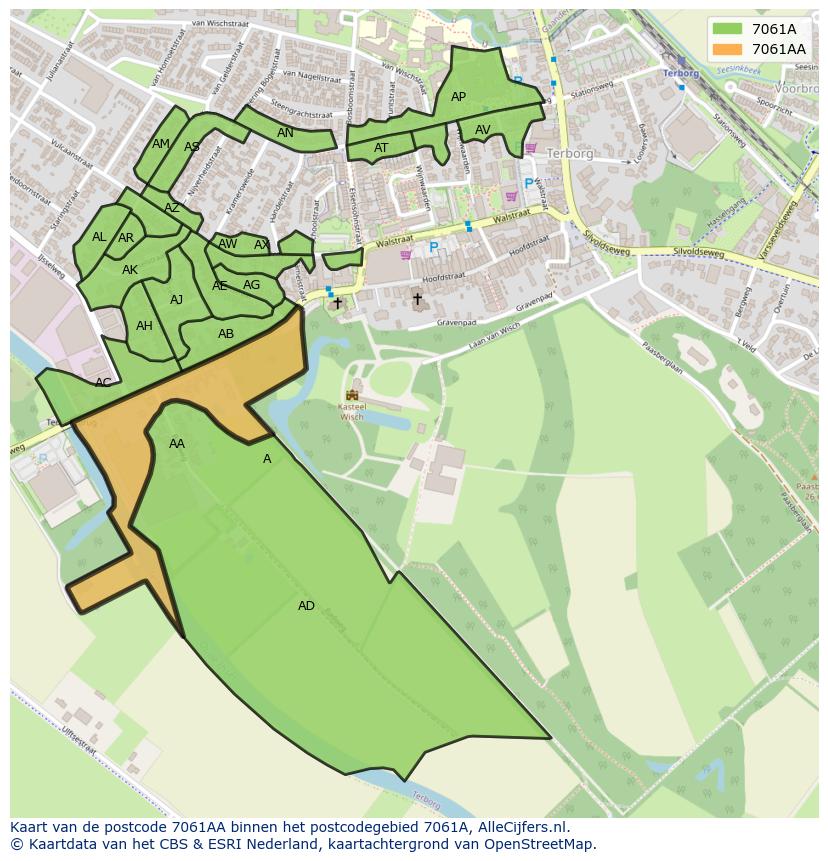 Afbeelding van het postcodegebied 7061 AA op de kaart.