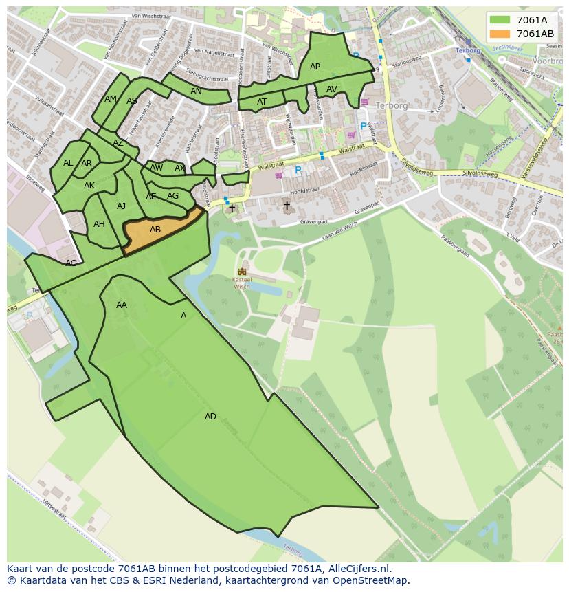 Afbeelding van het postcodegebied 7061 AB op de kaart.