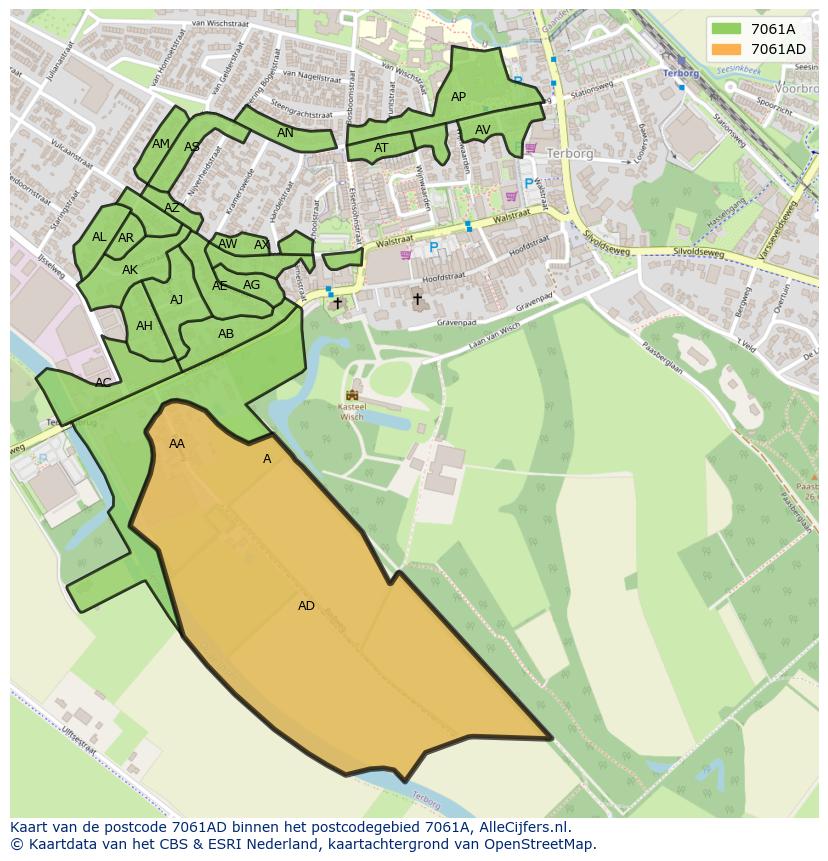 Afbeelding van het postcodegebied 7061 AD op de kaart.