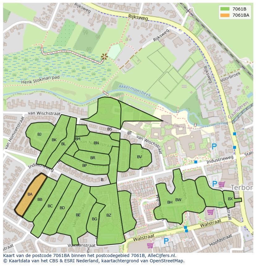 Afbeelding van het postcodegebied 7061 BA op de kaart.