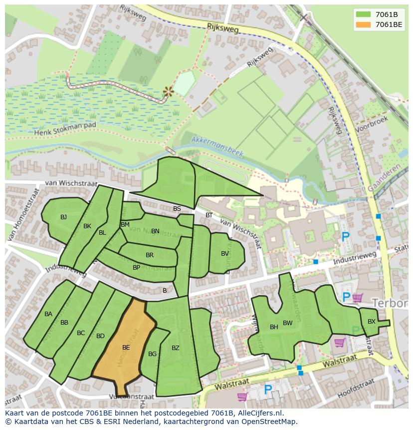 Afbeelding van het postcodegebied 7061 BE op de kaart.