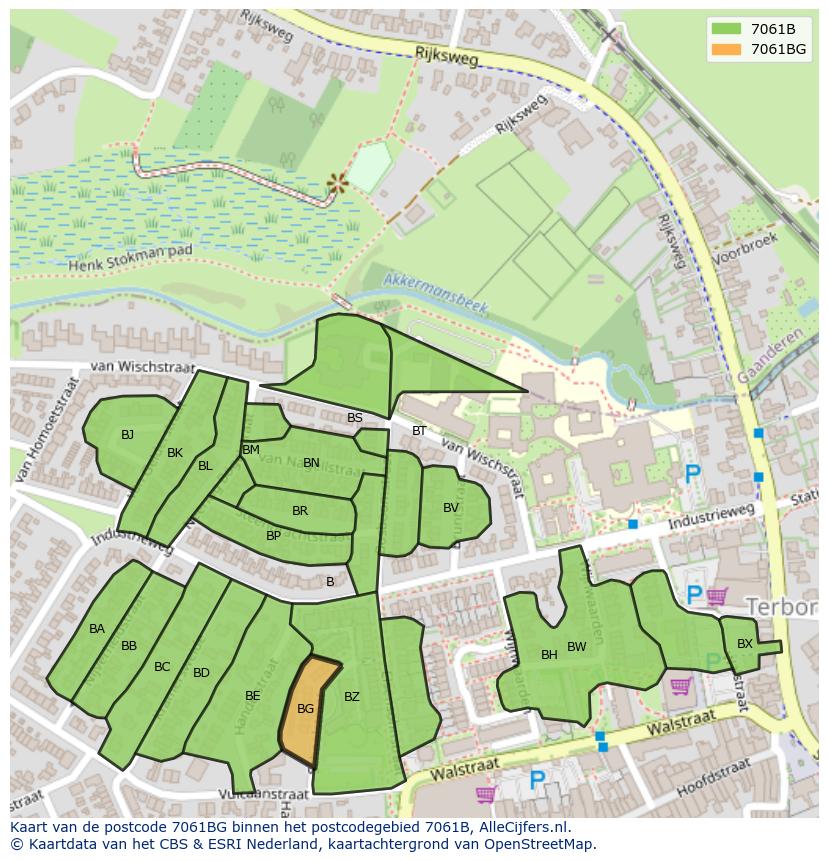 Afbeelding van het postcodegebied 7061 BG op de kaart.