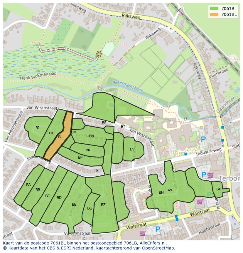 Afbeelding van het postcodegebied 7061 BL op de kaart.