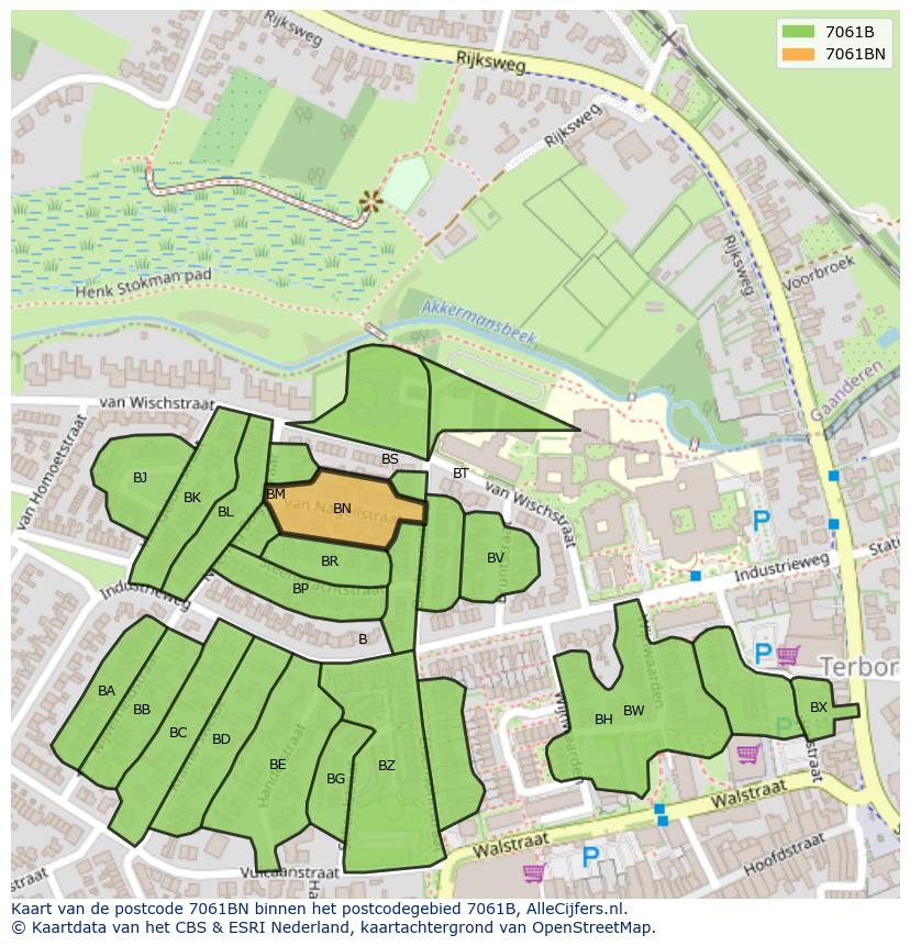 Afbeelding van het postcodegebied 7061 BN op de kaart.
