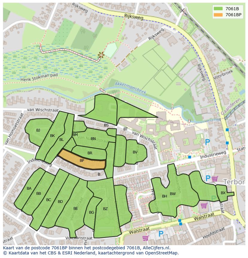 Afbeelding van het postcodegebied 7061 BP op de kaart.