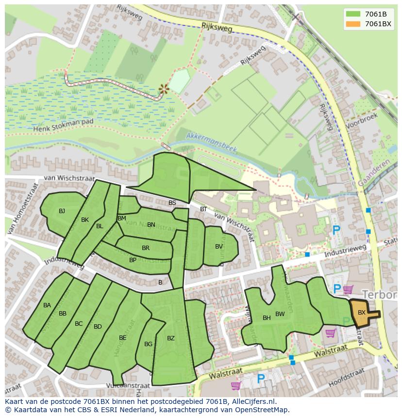 Afbeelding van het postcodegebied 7061 BX op de kaart.