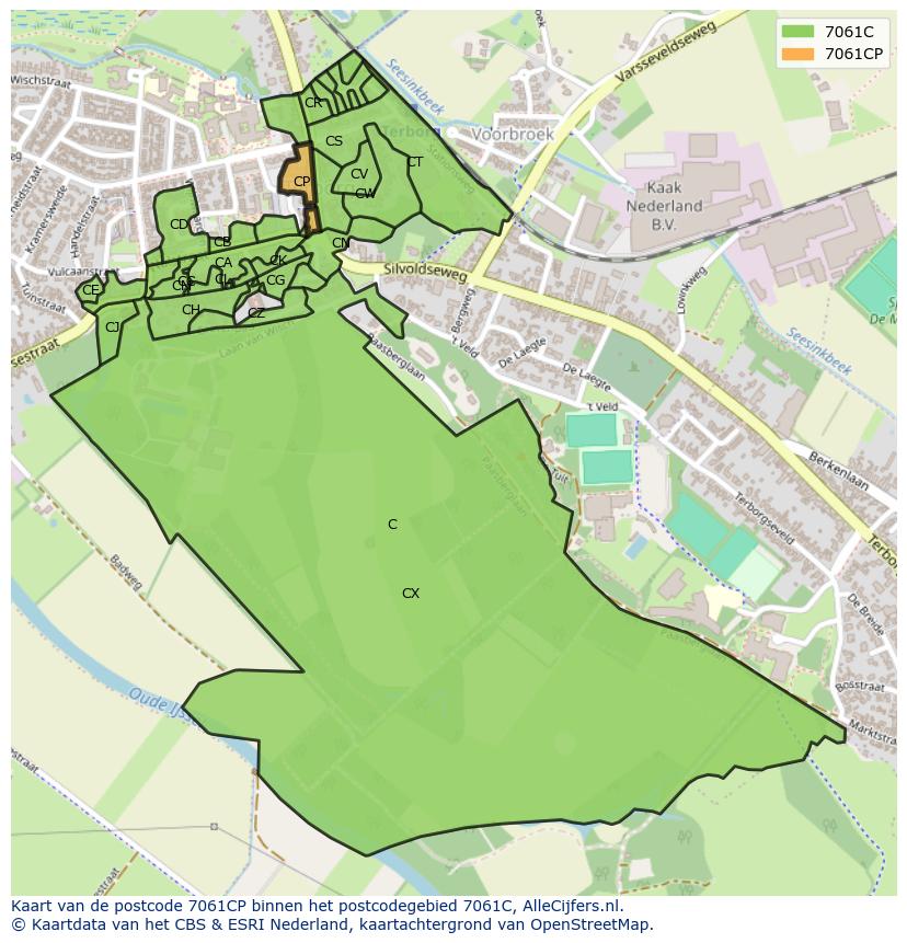 Afbeelding van het postcodegebied 7061 CP op de kaart.