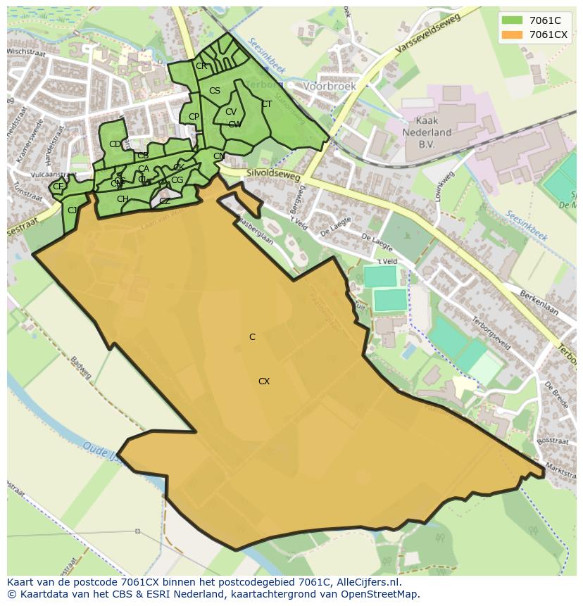 Afbeelding van het postcodegebied 7061 CX op de kaart.