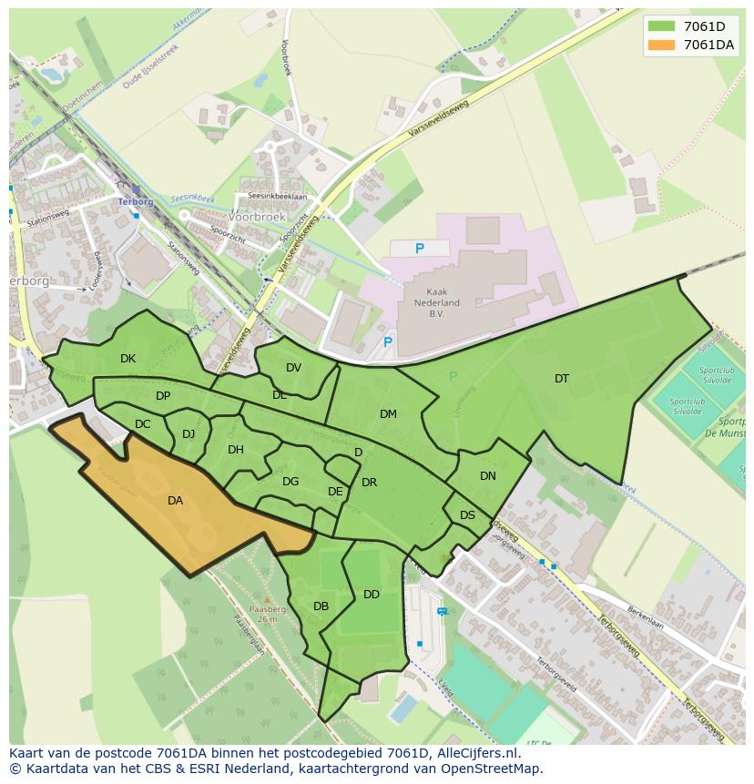 Afbeelding van het postcodegebied 7061 DA op de kaart.