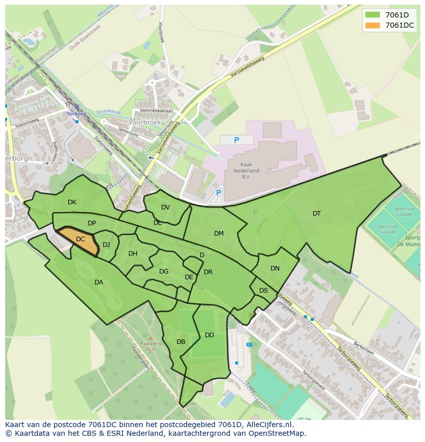Afbeelding van het postcodegebied 7061 DC op de kaart.