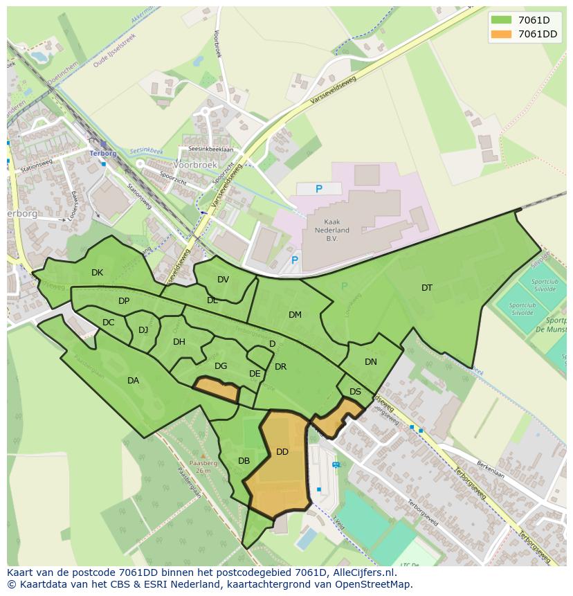 Afbeelding van het postcodegebied 7061 DD op de kaart.