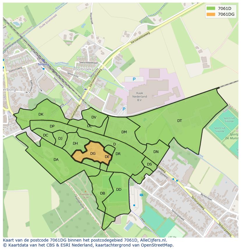 Afbeelding van het postcodegebied 7061 DG op de kaart.