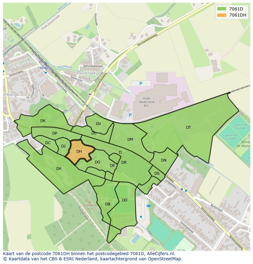 Afbeelding van het postcodegebied 7061 DH op de kaart.