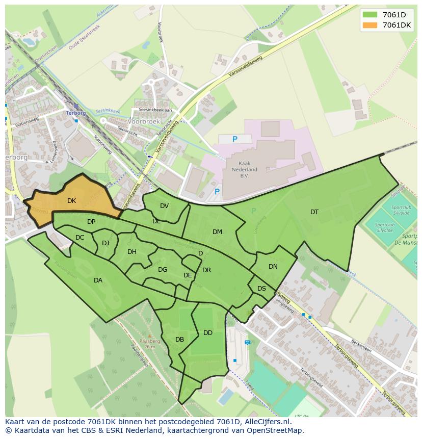 Afbeelding van het postcodegebied 7061 DK op de kaart.