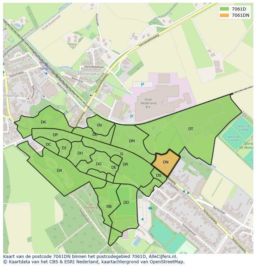 Afbeelding van het postcodegebied 7061 DN op de kaart.