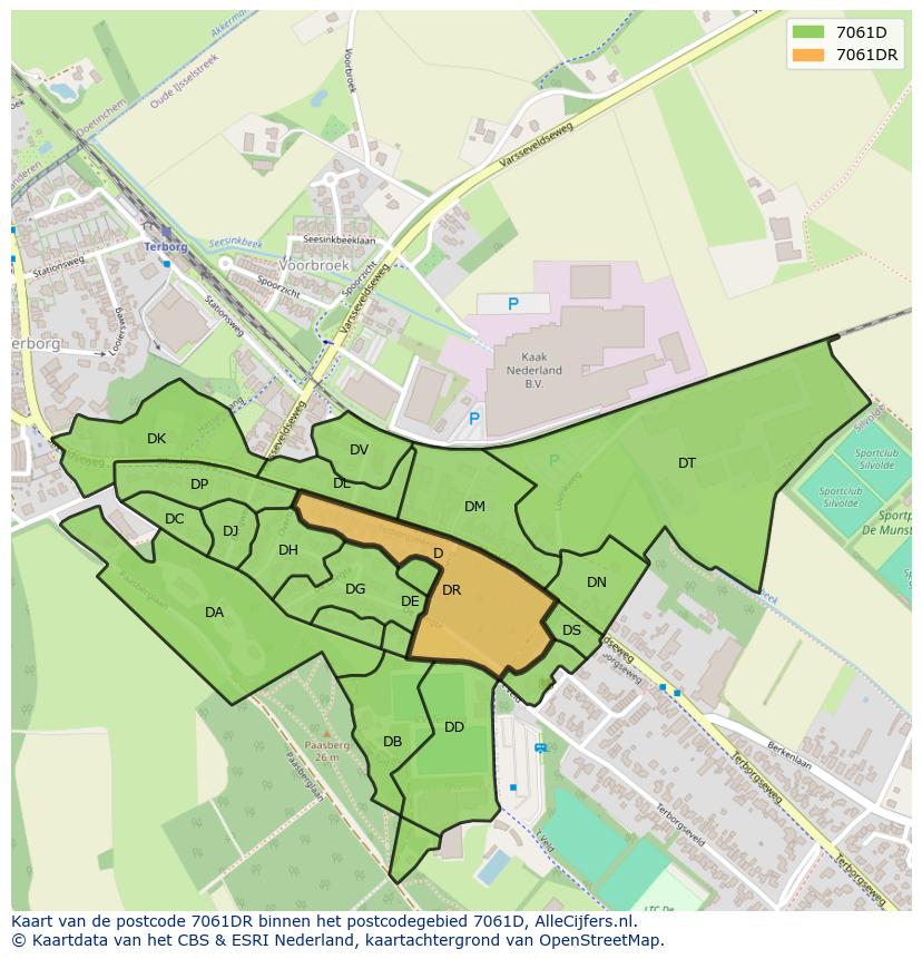 Afbeelding van het postcodegebied 7061 DR op de kaart.