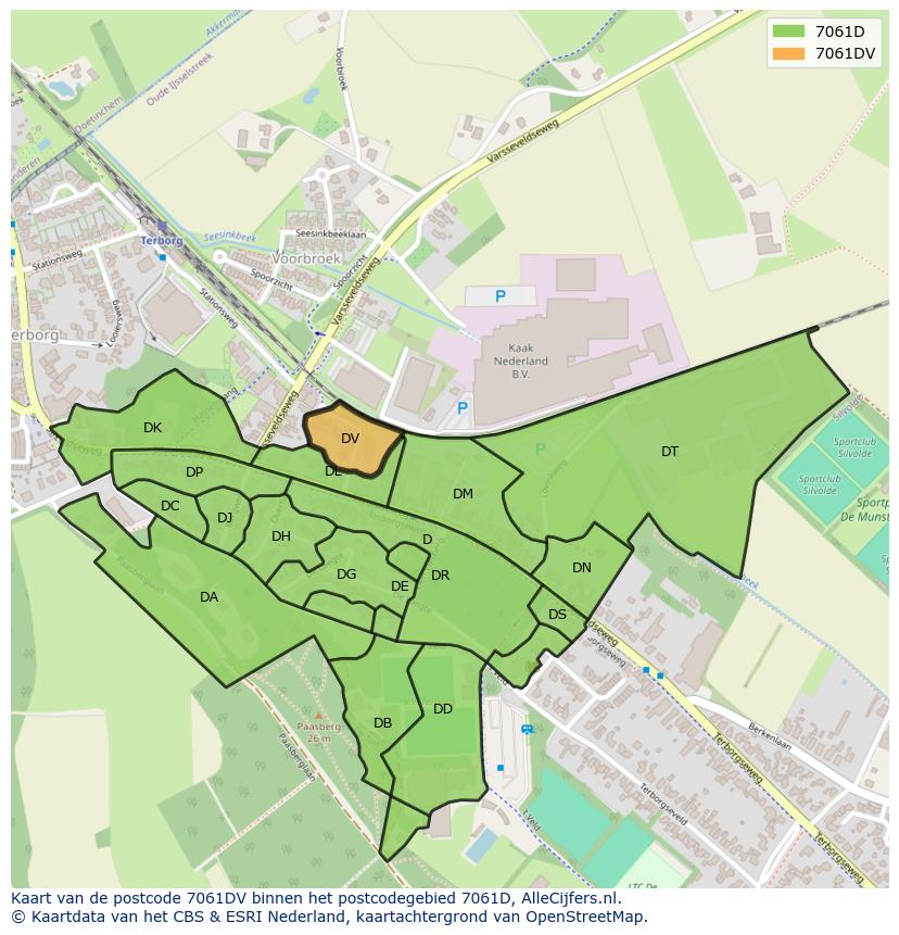 Afbeelding van het postcodegebied 7061 DV op de kaart.