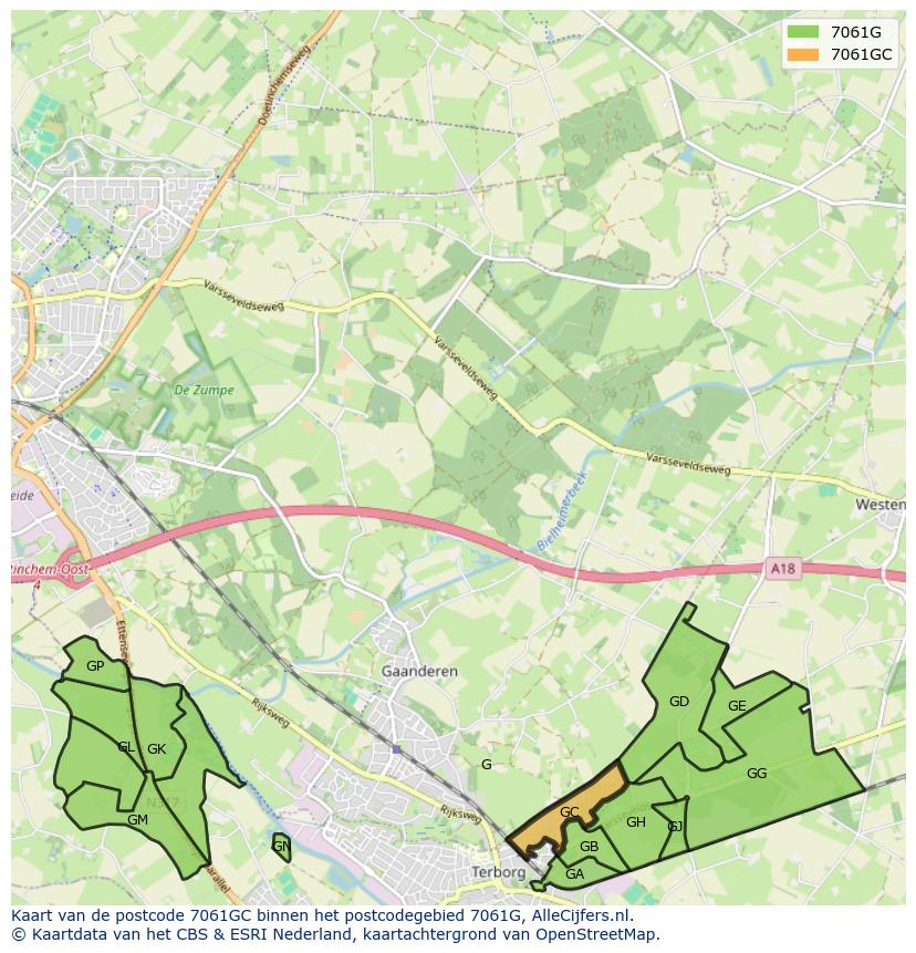 Afbeelding van het postcodegebied 7061 GC op de kaart.