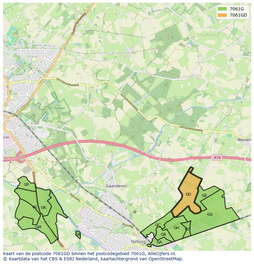 Afbeelding van het postcodegebied 7061 GD op de kaart.