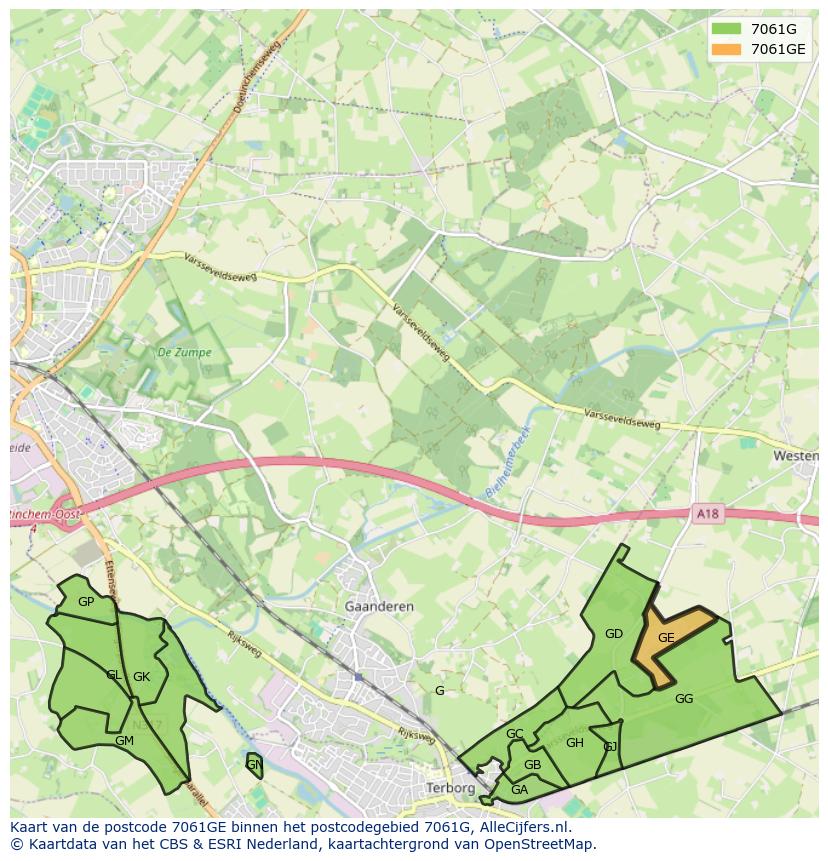 Afbeelding van het postcodegebied 7061 GE op de kaart.