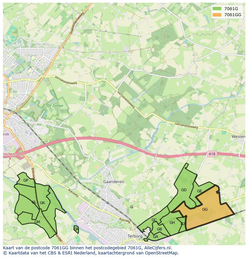 Afbeelding van het postcodegebied 7061 GG op de kaart.