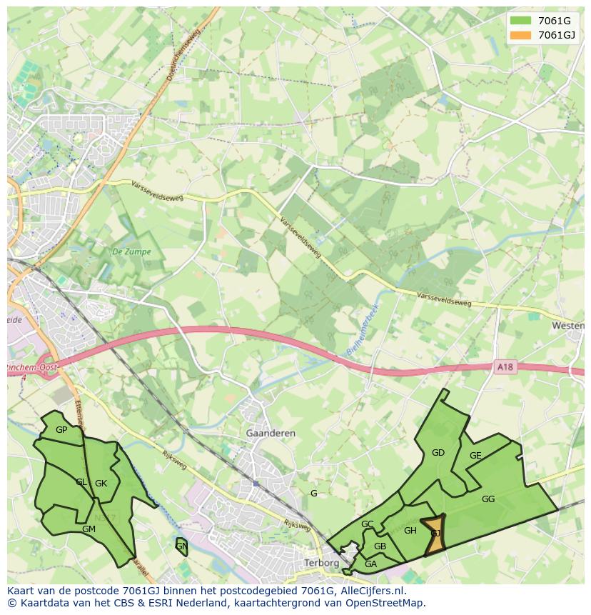 Afbeelding van het postcodegebied 7061 GJ op de kaart.