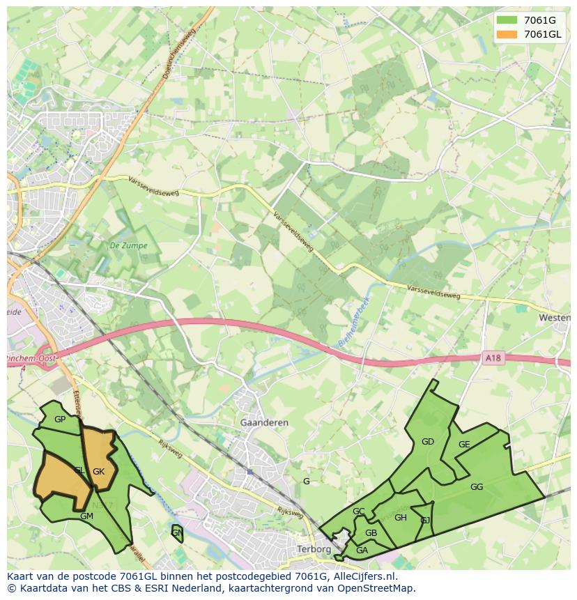 Afbeelding van het postcodegebied 7061 GL op de kaart.