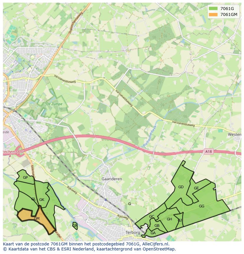 Afbeelding van het postcodegebied 7061 GM op de kaart.