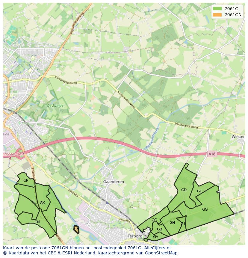 Afbeelding van het postcodegebied 7061 GN op de kaart.