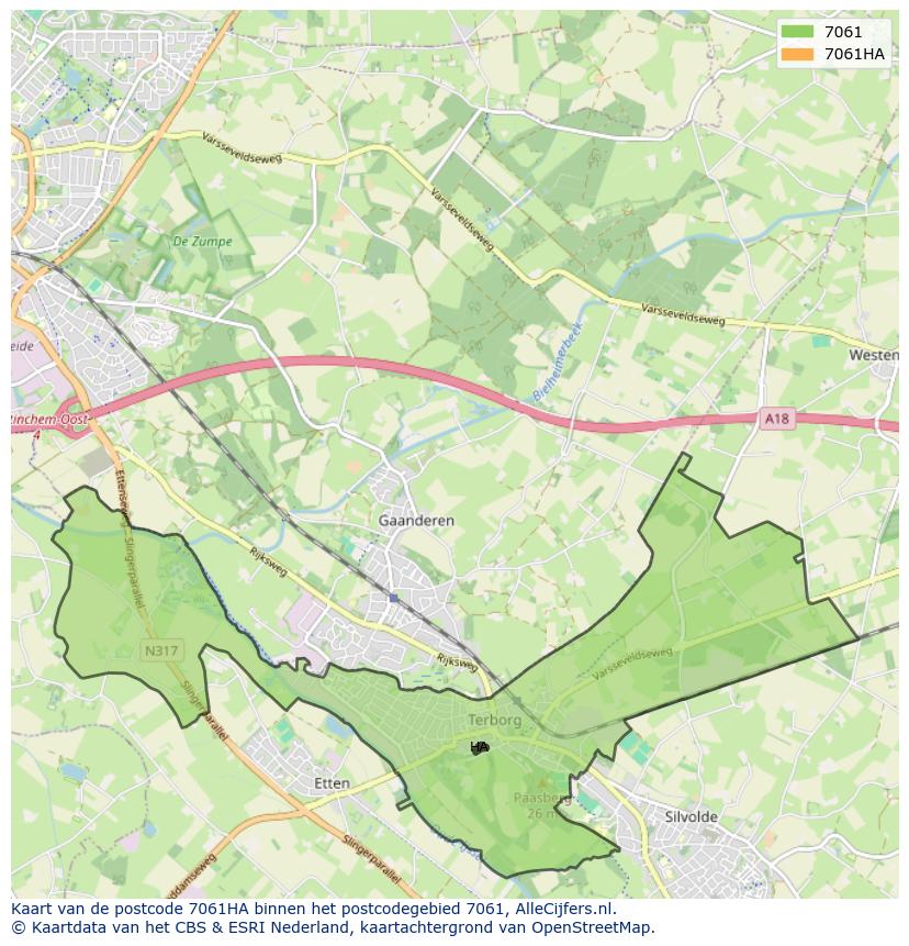 Afbeelding van het postcodegebied 7061 HA op de kaart.