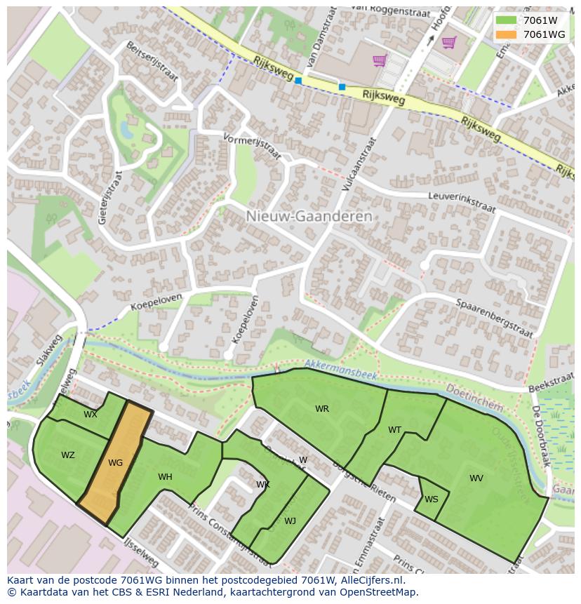 Afbeelding van het postcodegebied 7061 WG op de kaart.