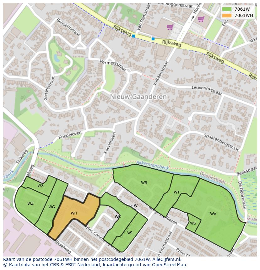 Afbeelding van het postcodegebied 7061 WH op de kaart.