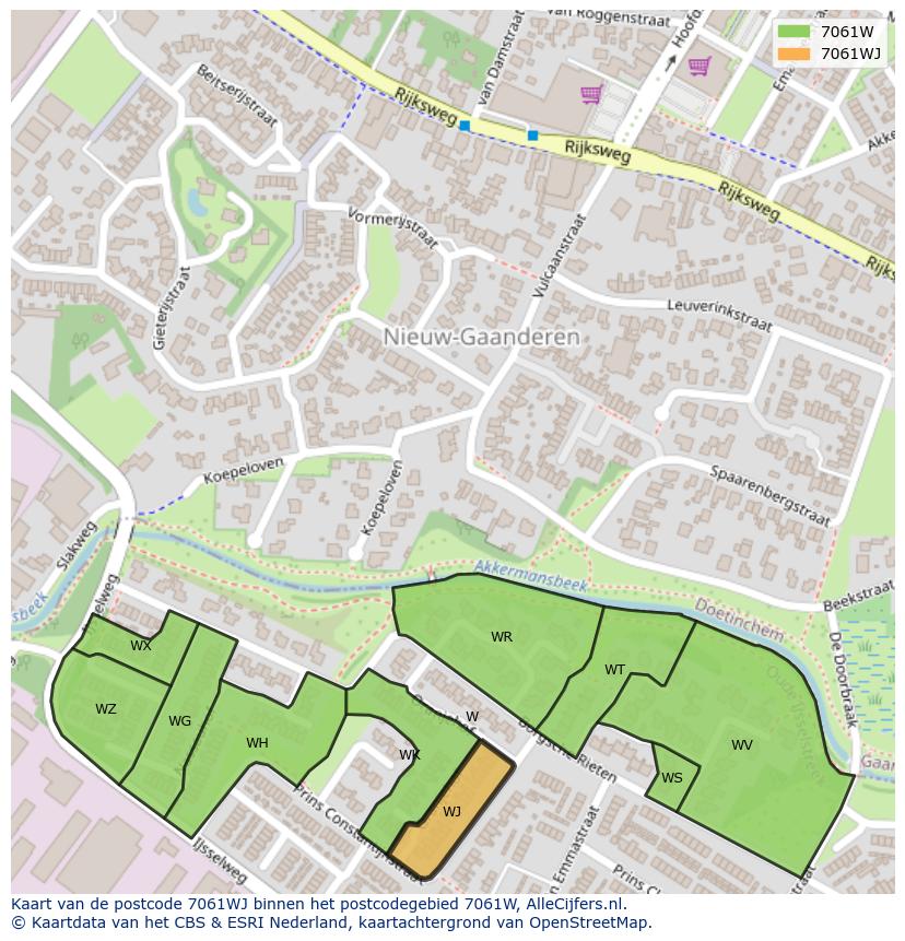 Afbeelding van het postcodegebied 7061 WJ op de kaart.