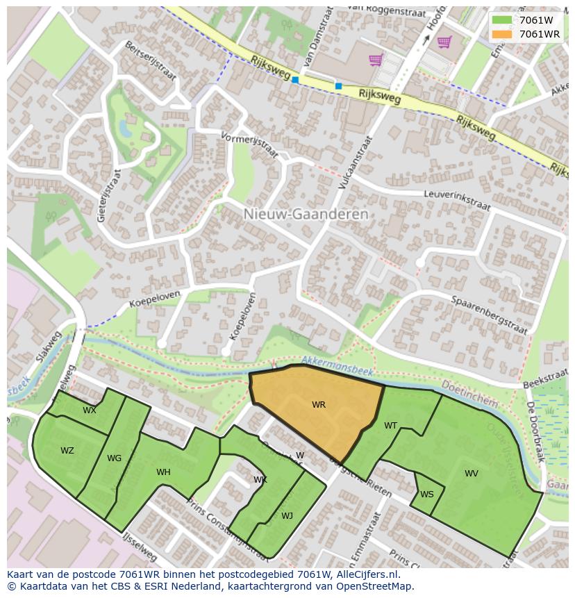 Afbeelding van het postcodegebied 7061 WR op de kaart.
