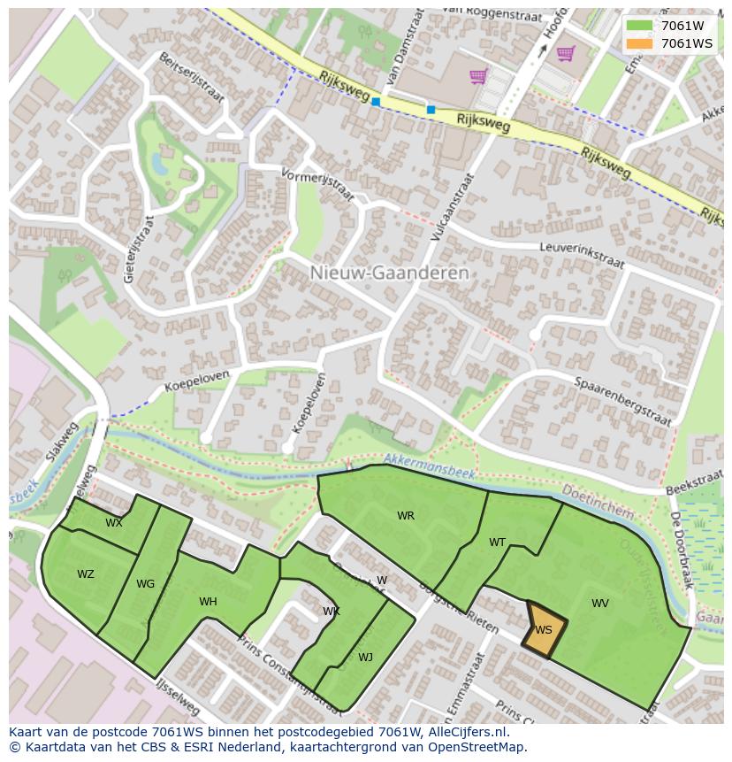 Afbeelding van het postcodegebied 7061 WS op de kaart.
