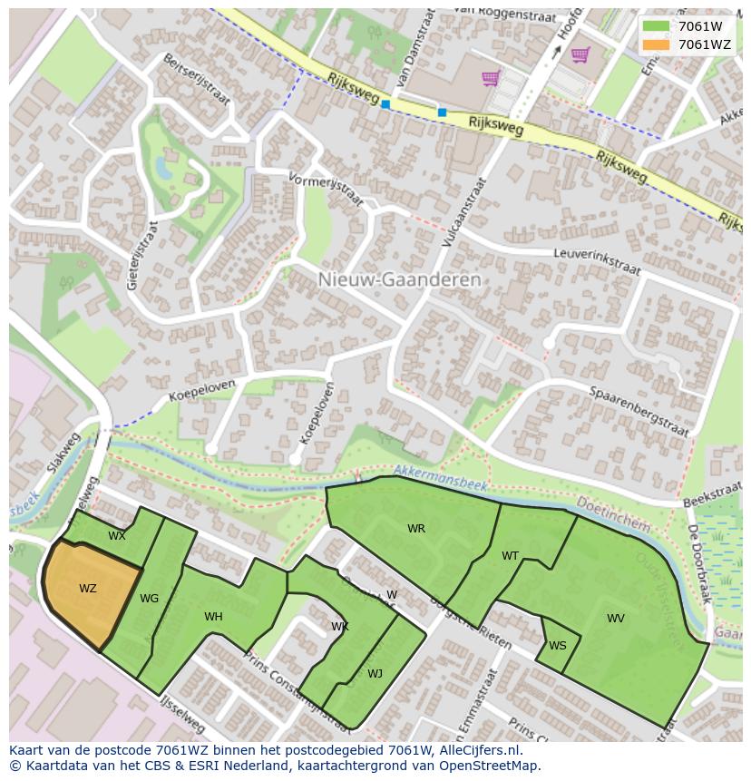 Afbeelding van het postcodegebied 7061 WZ op de kaart.