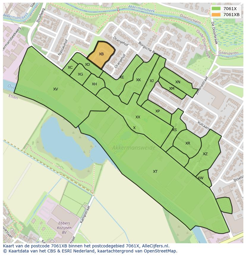 Afbeelding van het postcodegebied 7061 XB op de kaart.