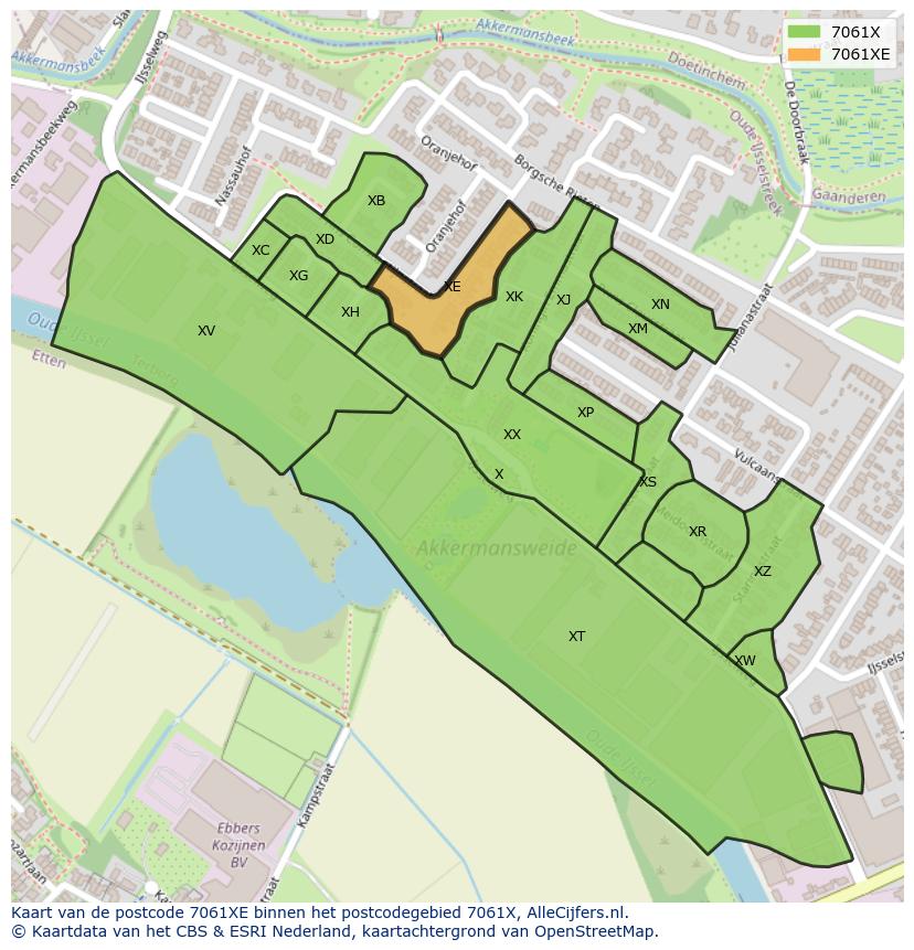 Afbeelding van het postcodegebied 7061 XE op de kaart.